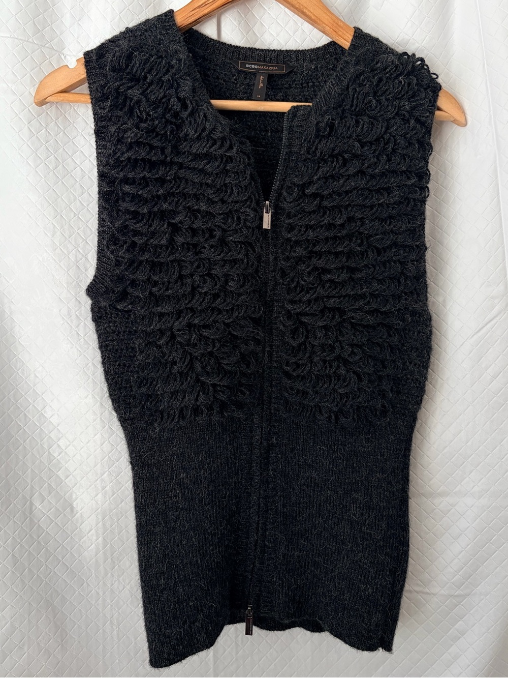 BCBGeneration Black Looped-Texture Zip Knit Vest